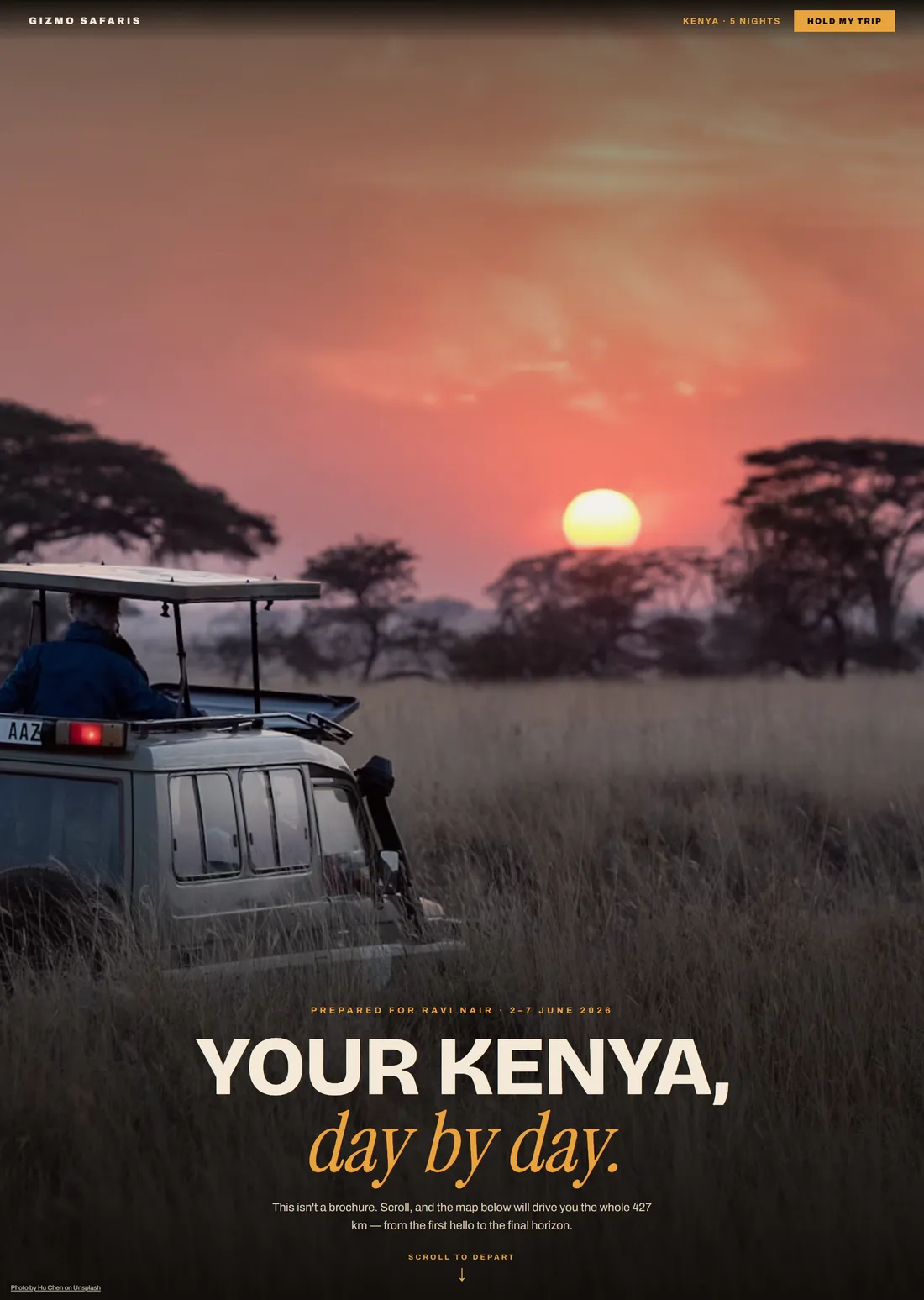 The interactive client proposal: Your Kenya, day by day — prepared for Ravi Nair by Gizmo Safaris